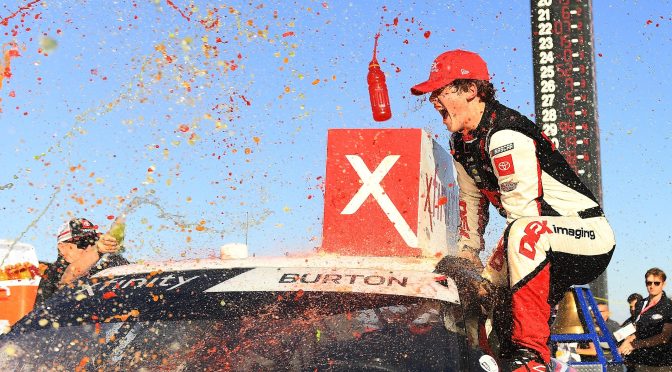 Featured image for Harrison Burton wins Xfinity race in Fontana